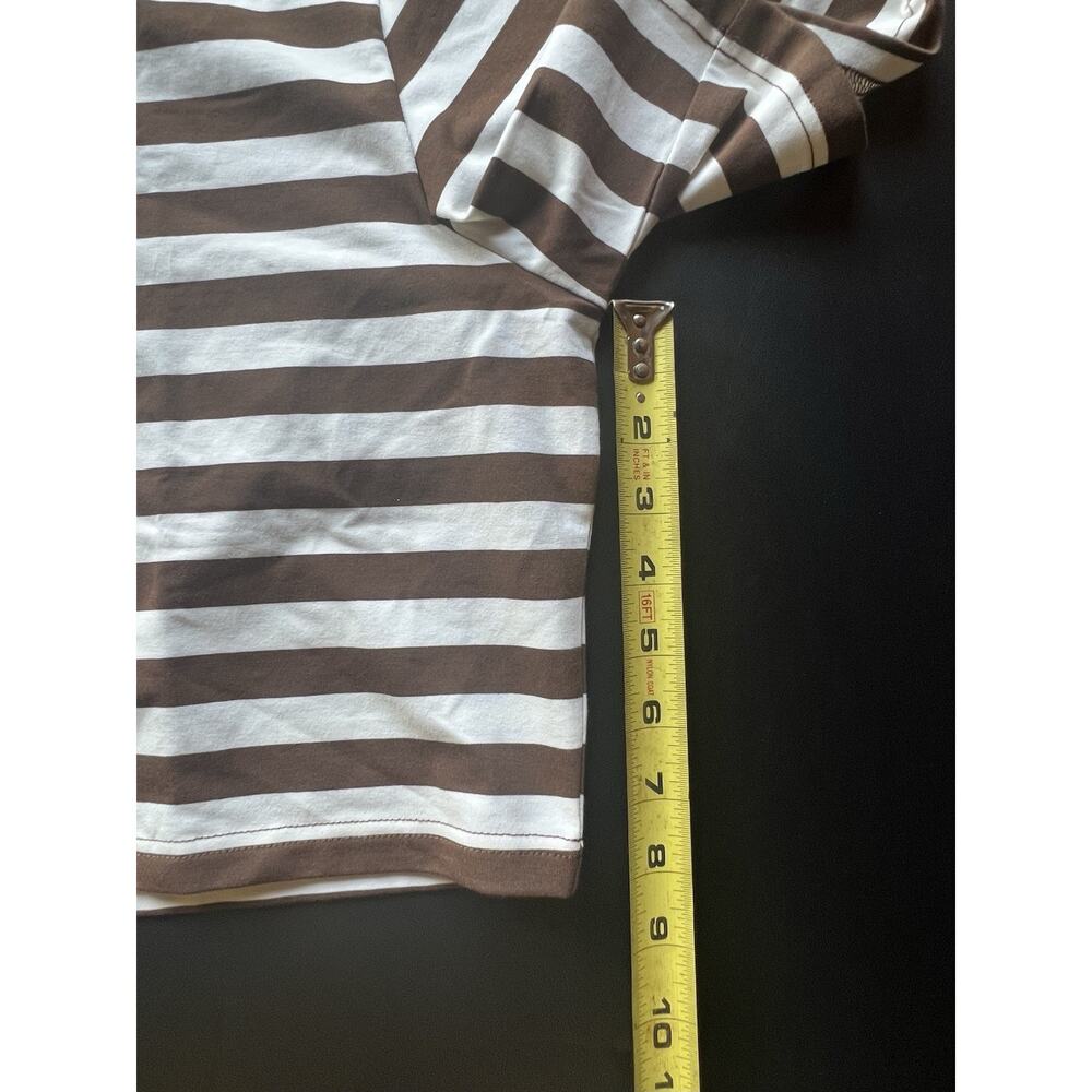 The Drop Women's Sydney SS Cropped Crew Neck T-Shirt Sz L Coffee Bean/White Pin - Picture 11 of 11